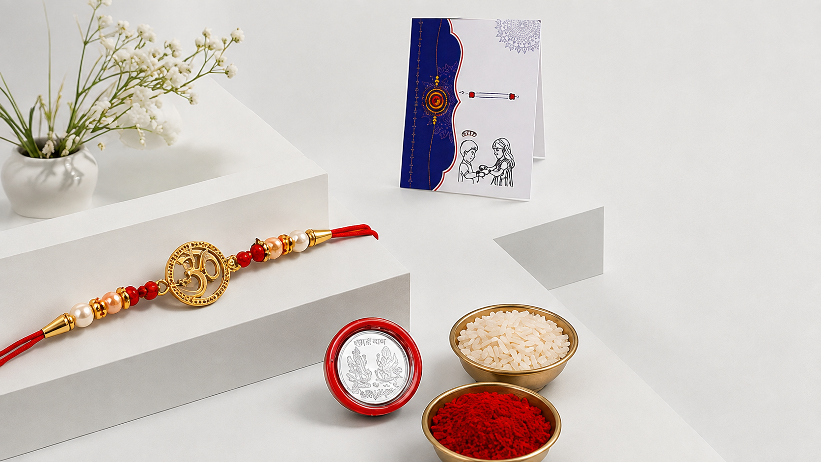 Traditional Om Damru Rakhi with Pearl Beads for Brother